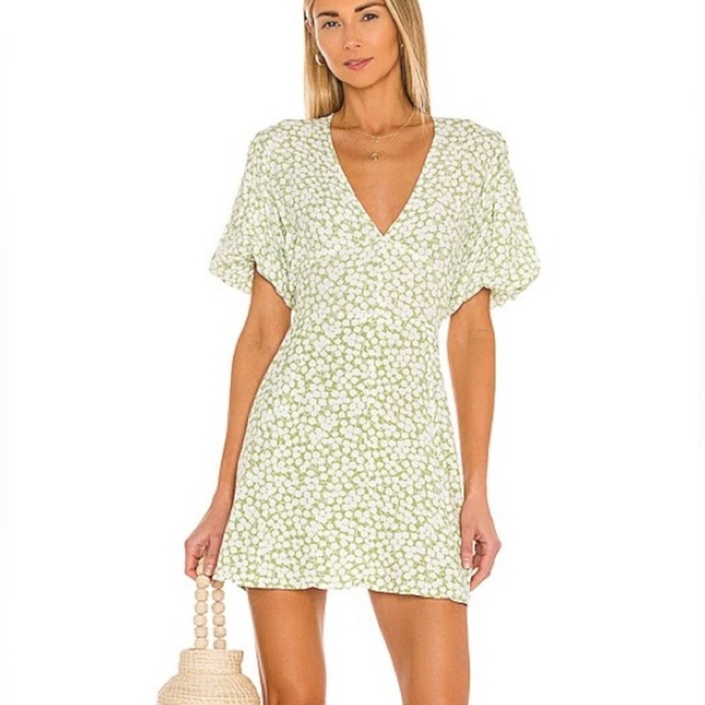 Faithfull the Brand Light Green Floral Mini Dress